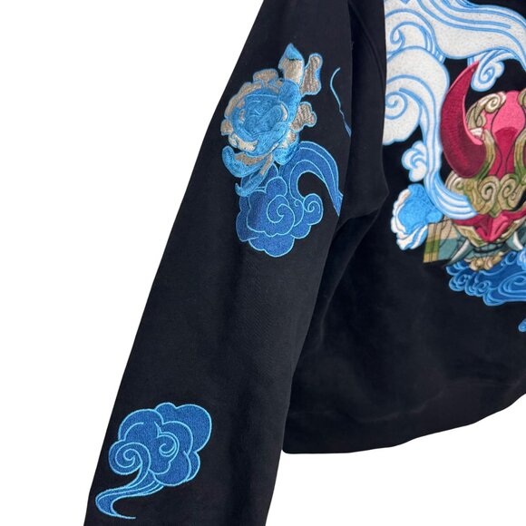 Oni by Bibisama Black Embroidered Anime Style Pullover Hoodie Men's Size M/L - Picture 7 of 14